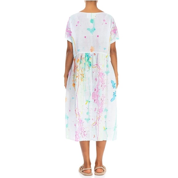 Grizas Flared Colour Splash Linen Midi Dress - Picture 5 of 7